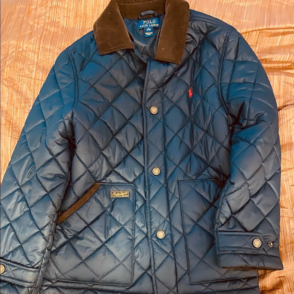 Boys quilted Ralph Lauren classic dark blue brown corduroy jacket.
